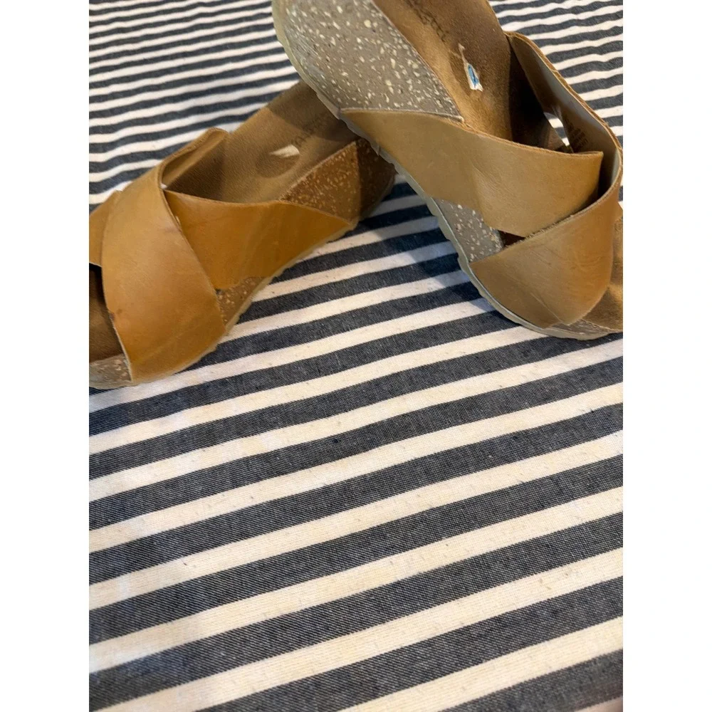 A.‎ Giannetti Womens Tan Leather Criss Cross Wedge Slide Sandals Made in Italy